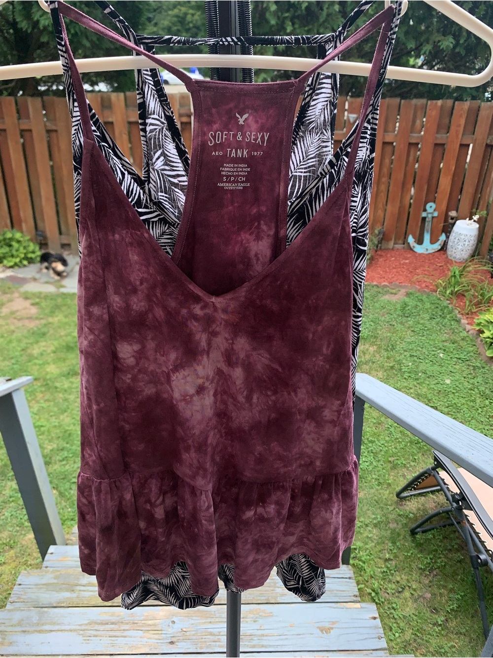 Aerie Burgundy Tie-Dye Tank Top & Black & White Palm Tank - BUNDLE!